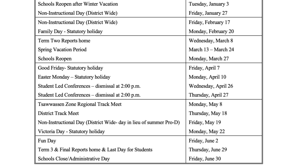 School Year Calendar Beach Grove Elementary